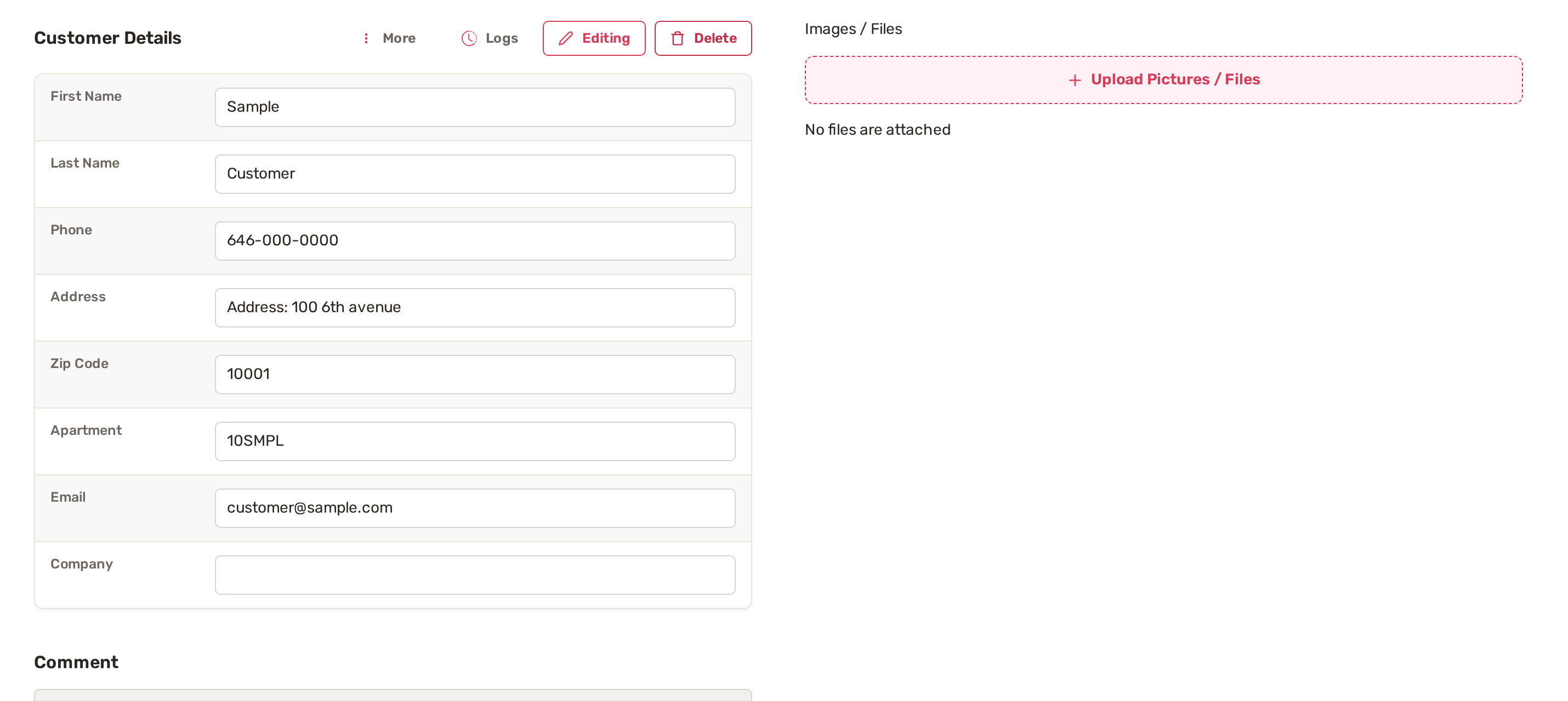 Customer Details in editing mode, with a field for each detail