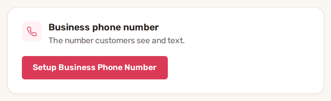 The Business phone number card with the Setup Business Phone Number button