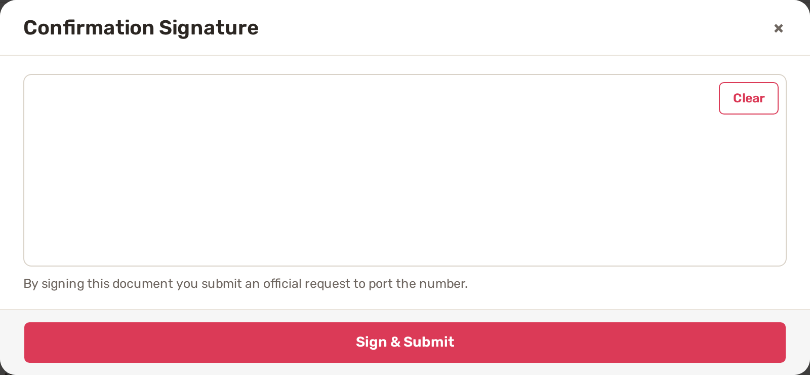 The Confirmation Signature window with a signature box, a Clear button and Sign and Submit