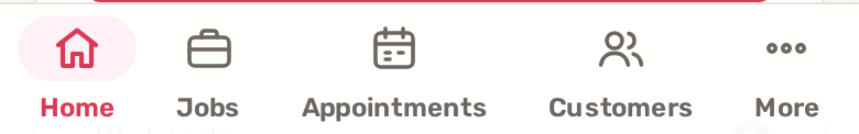 The bottom bar on a phone: Home, Jobs, Appointments, Customers and More